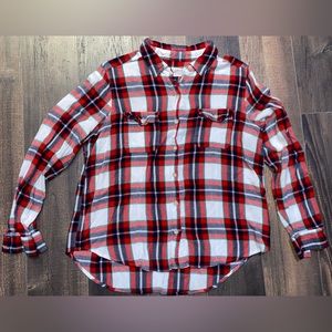 Super soft plaid, flannel with red, black, white and a hint of teal- juniors, LG